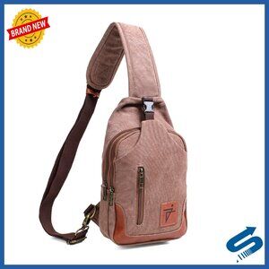 Men's Wax Canvas Sling Bag Crossbody Travel Hiking Chest Bag Water Resistant